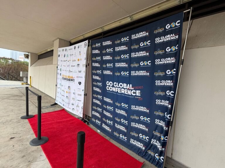 Step and repeat backdrops at an Atlanta conference
